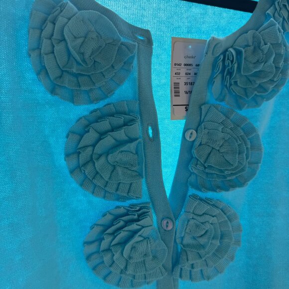 CJ Banks Women's Plus Size 1X Short Sleeve Cardigan with Rosette Design NWT Blue - Picture 5 of 12